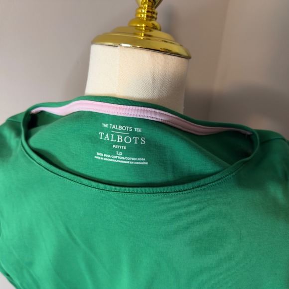 Talbots Petite Emerald Green 3/4 Sleeve Pima Cotton Tee Shirt Top LP - Picture 4 of 4